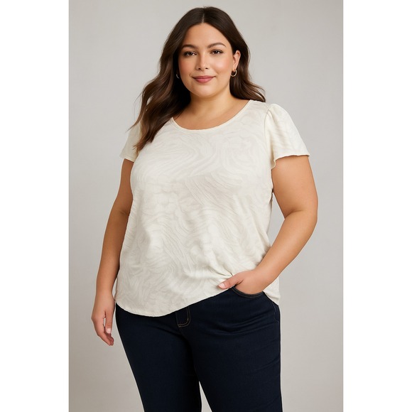 Torrid Top Womens Plus Size 2X White Puff Flutter Sleeve‎ Jacquard Textured Knit - Picture 1 of 16